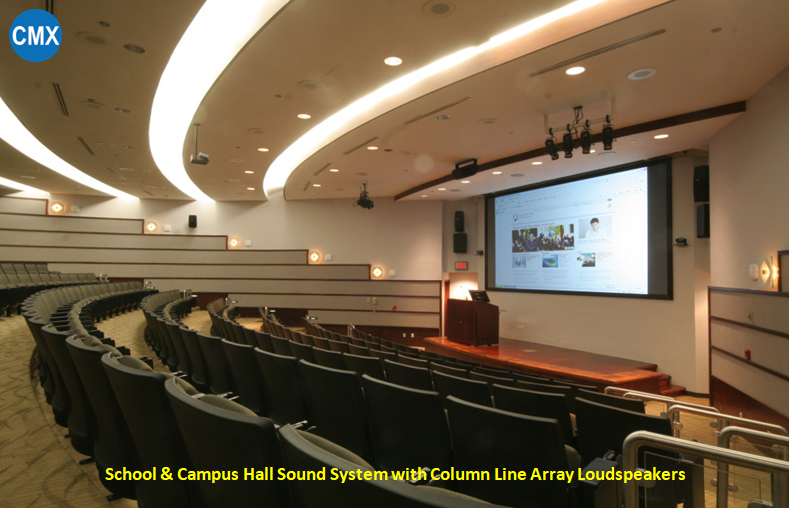 School & Campus Hall Sound System with Column Line Array Loudspeakers